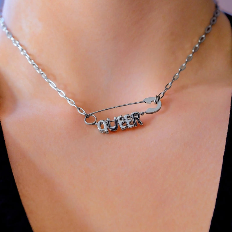 Queer Safety Pin Necklace in 304 Stainless Steel Leftbians