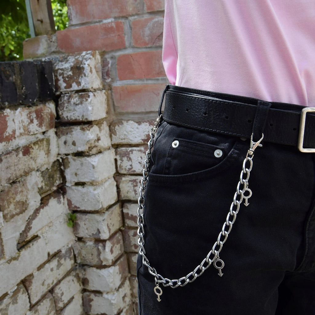 Jean chain with multiple mars symbol charms Leftbians