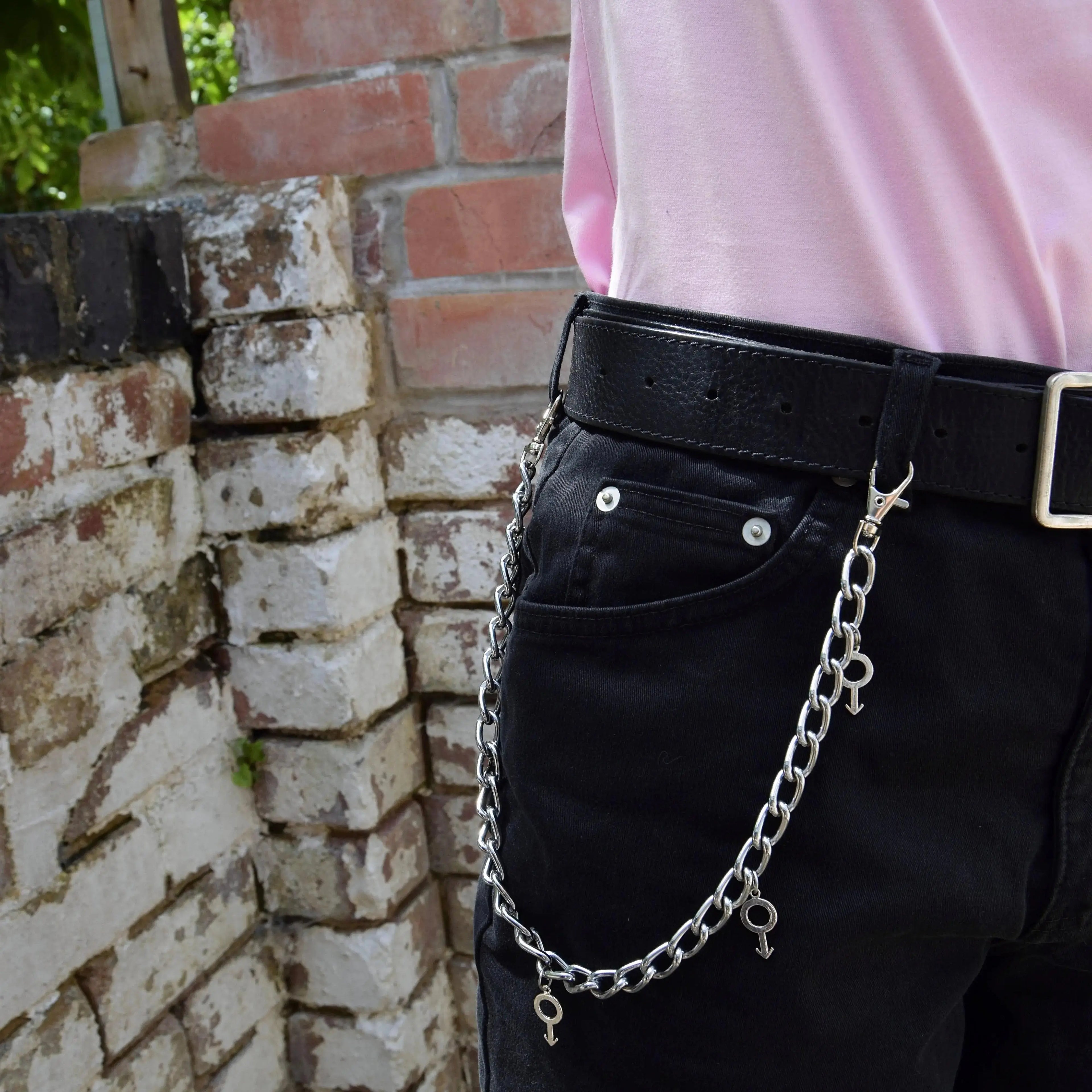 Jean chain with multiple mars symbol charms Leftbians