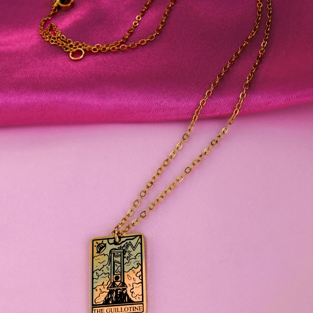 The Guillotine Tarot Card Gold Stainless Steel Necklace Leftbians