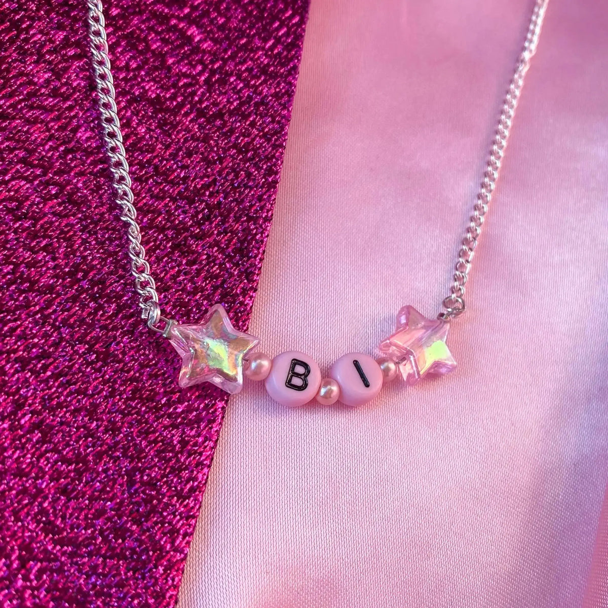 Pink BI letter bead necklace Leftbians
