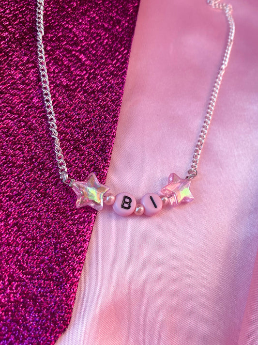 Pink BI letter bead necklace