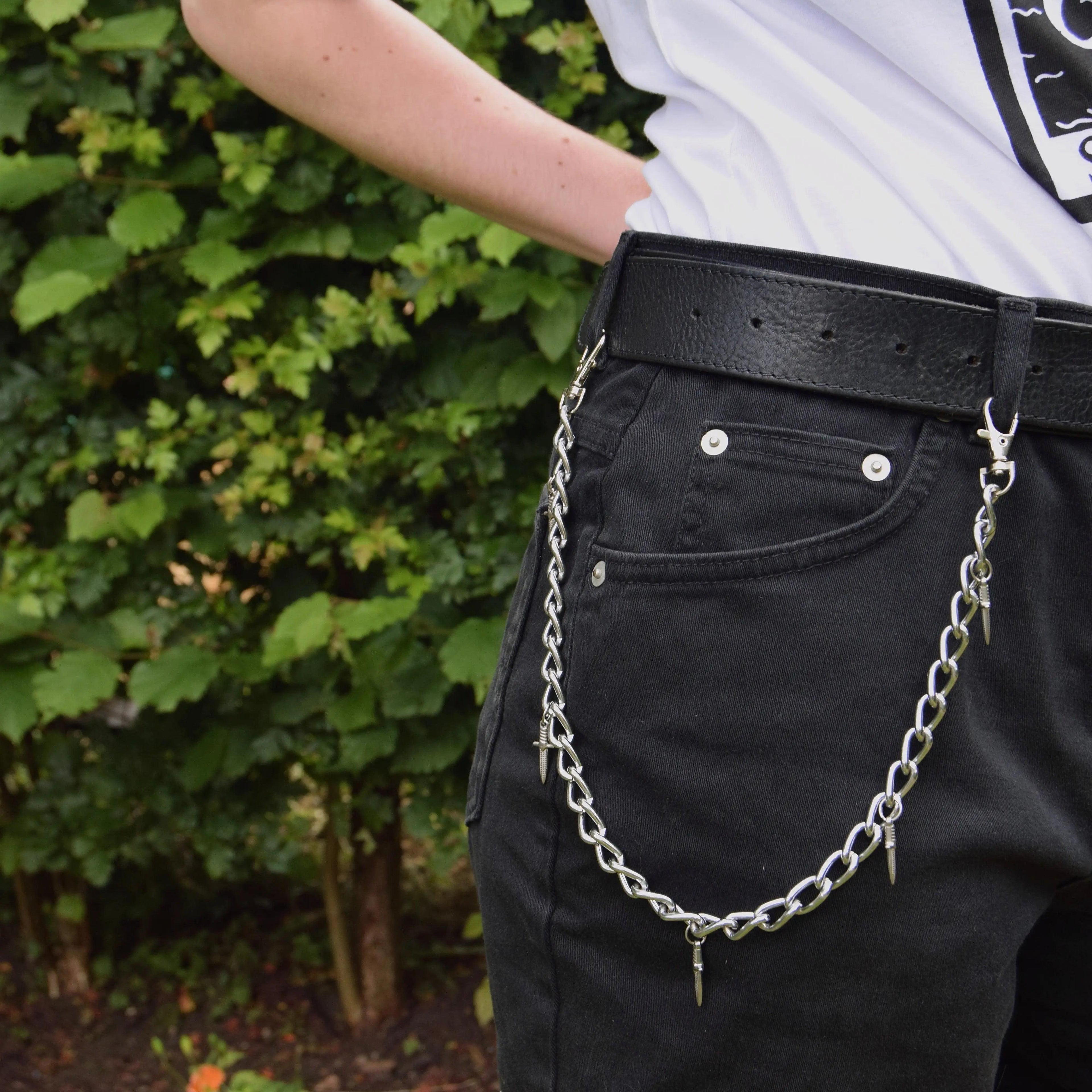 Jean chain with multiple dagger sword charms Leftbians