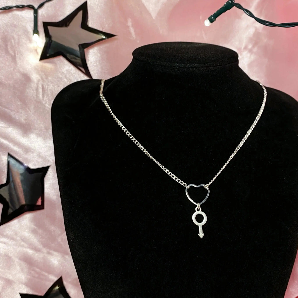 Mars symbol and love heart necklace Leftbians