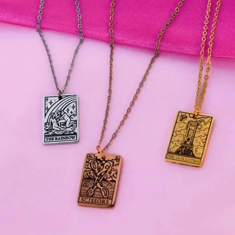 The Guillotine Tarot Card Gold Stainless Steel Necklace Leftbians