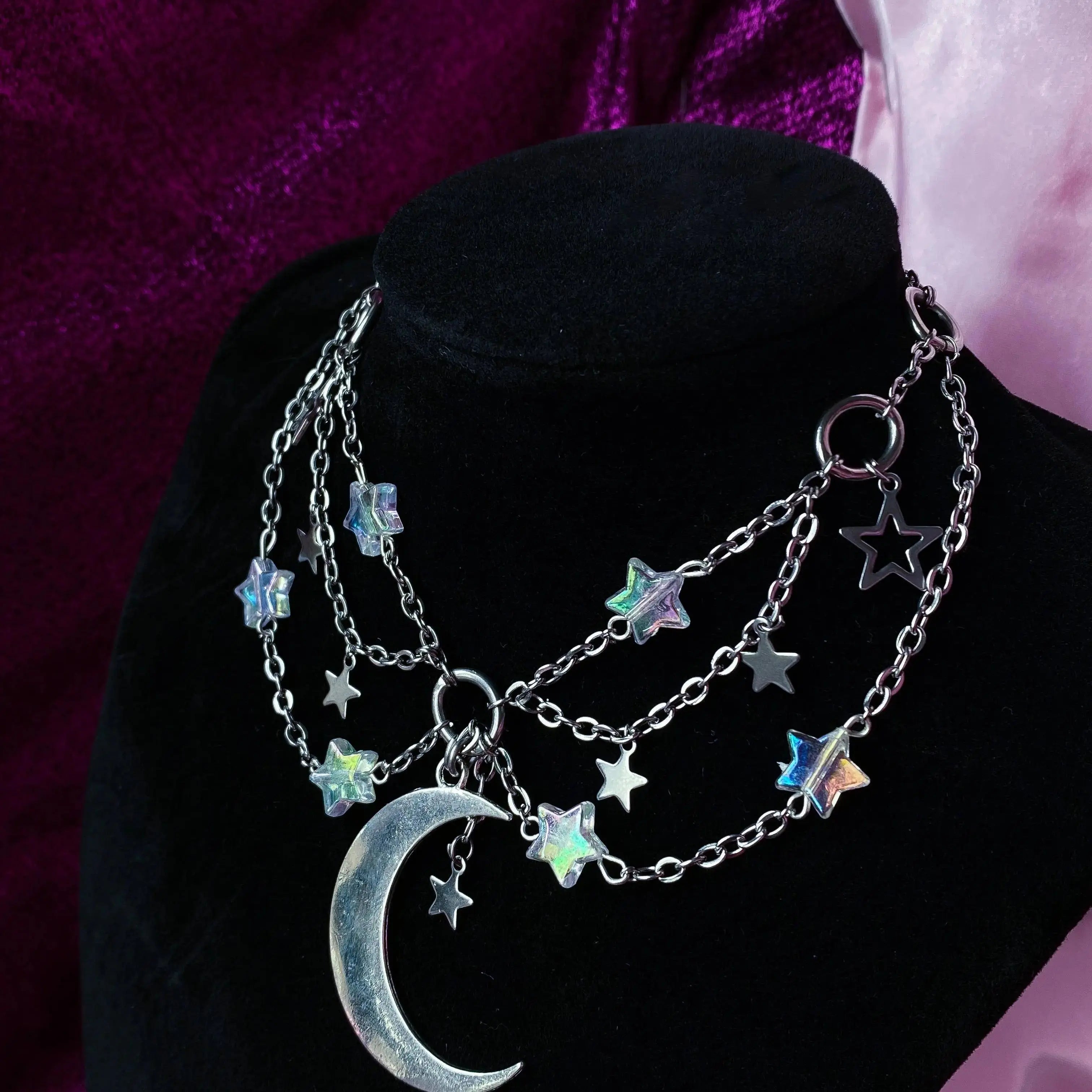 Moon and star celestial whimisgoth handmade necklace Leftbians