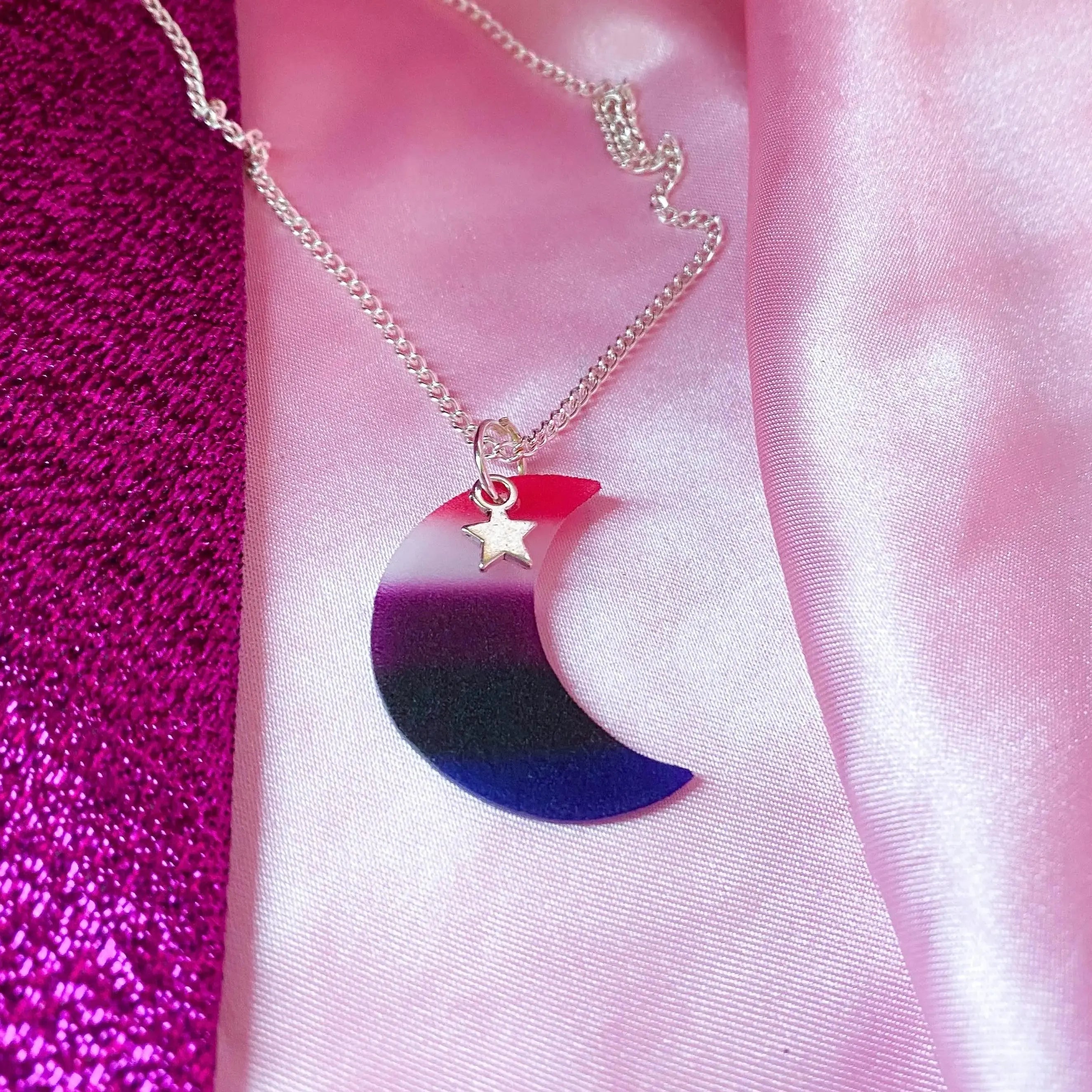 Genderfluid pride flag moon necklace Leftbians