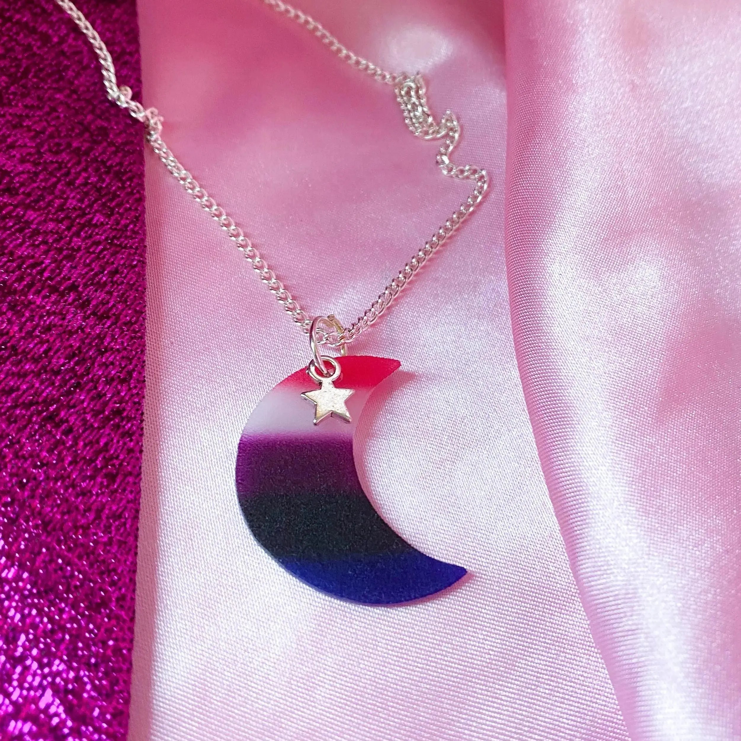 Genderfluid pride flag moon necklace Leftbians