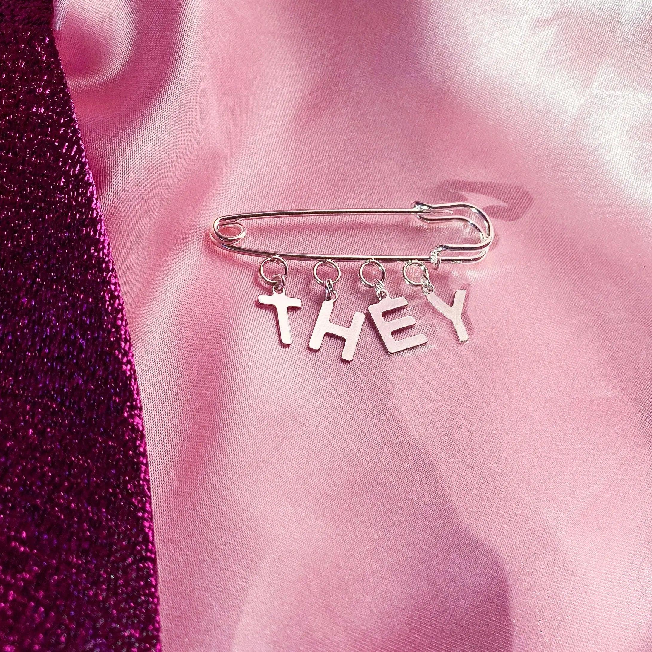 THEY pronoun letter charm kilt pin brooch Leftbians