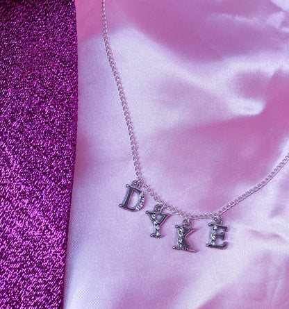 DYKE Diamanté silver colour word sparkly necklace