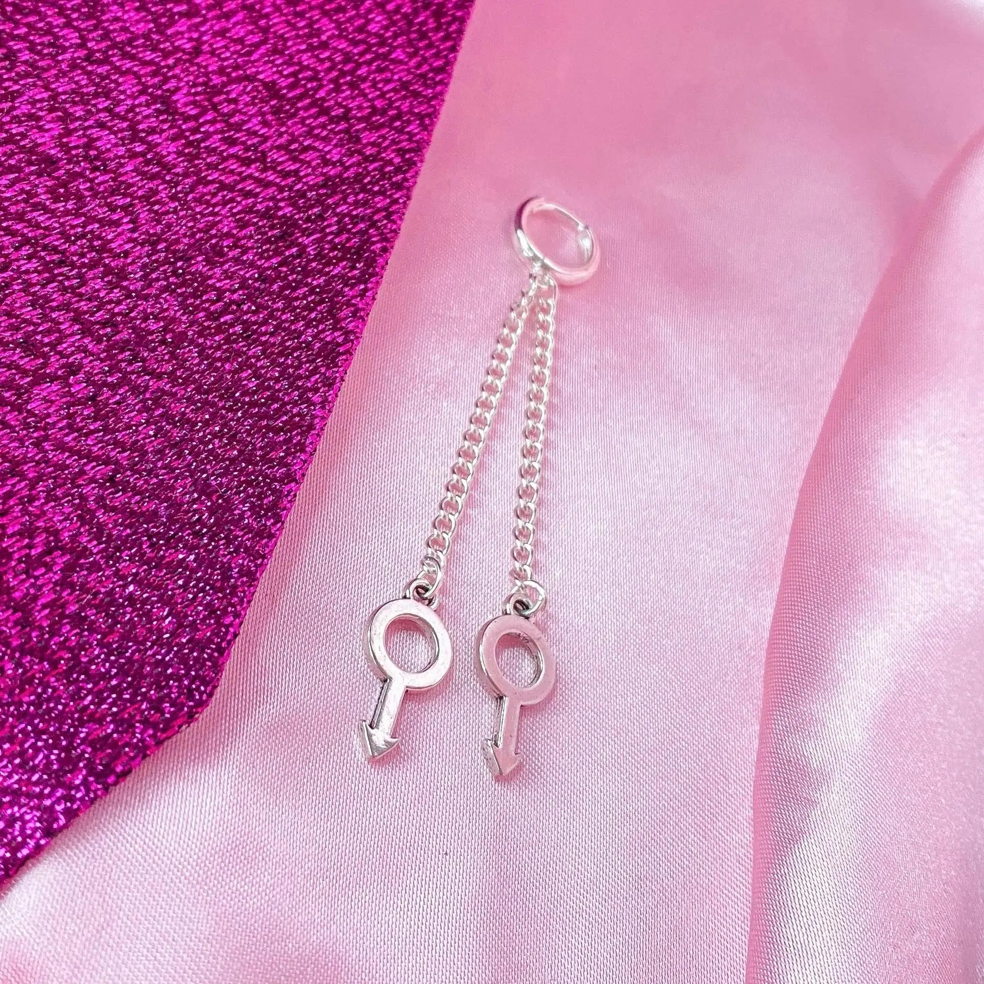 Mars charm dangle drop earrings Leftbians