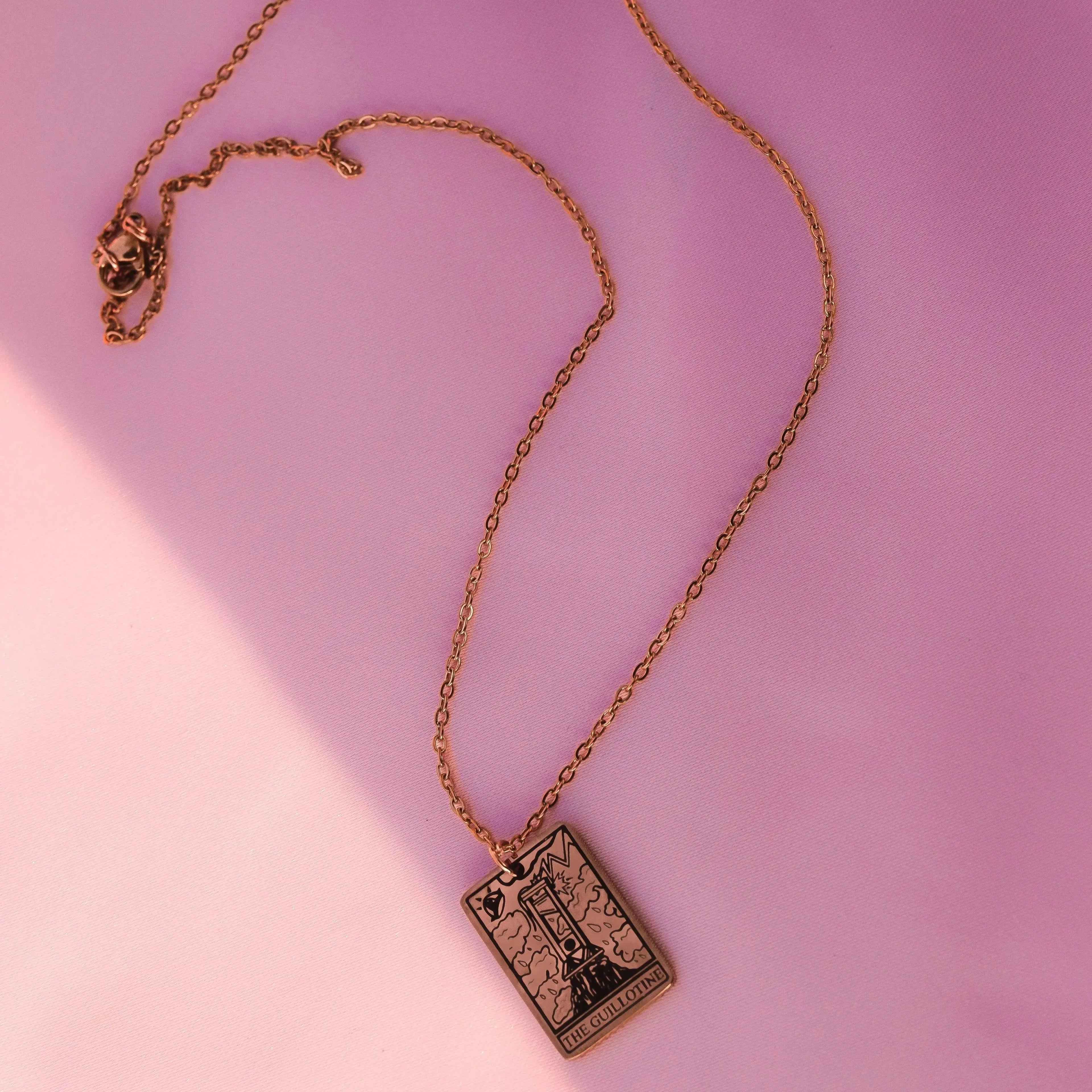 The Guillotine Tarot Card Rose Gold Stainless Steel Necklace Leftbians