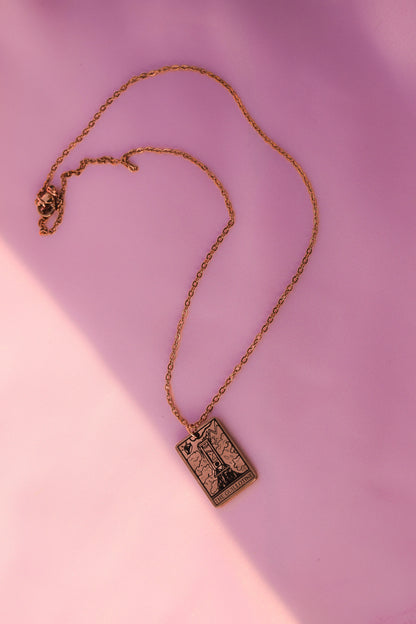 The Guillotine Tarot Card Rose Gold Stainless Steel Necklace Leftbians