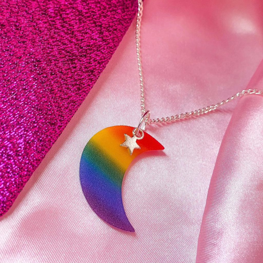 Rainbow pride flag moon necklace Leftbians