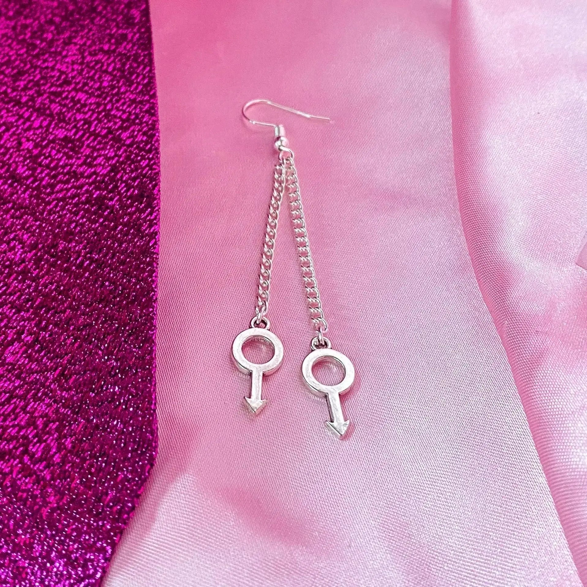 Mars charm dangle drop earrings Leftbians