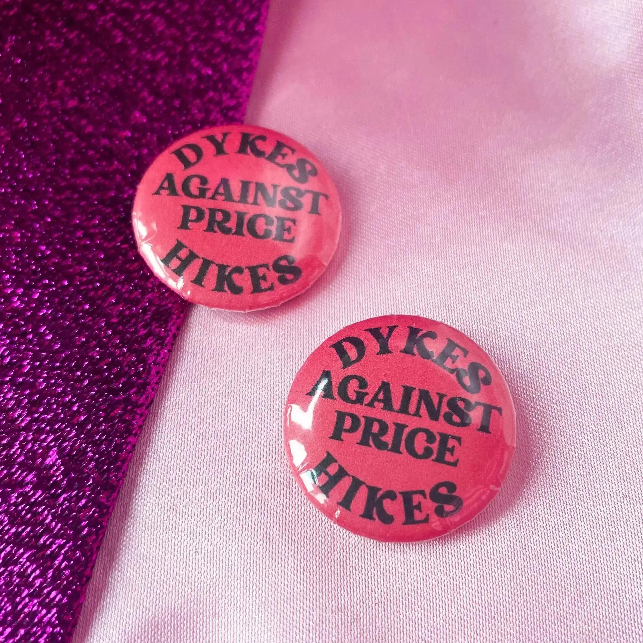 Dykes against price hikes badge Leftbians