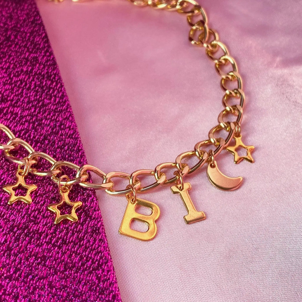 BI gold colour letter charm necklace Leftbians
