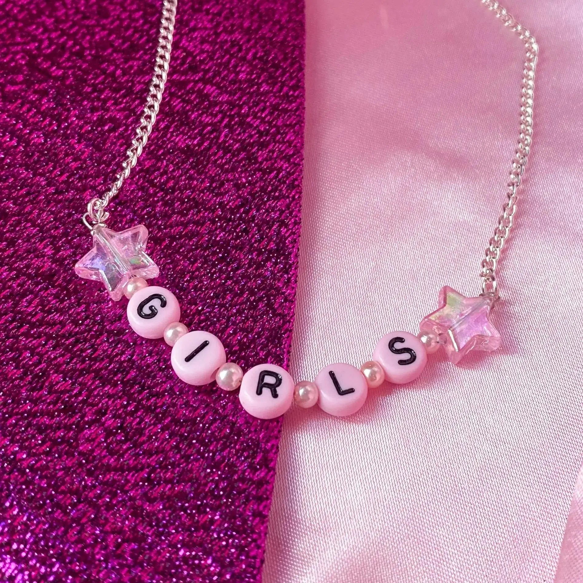 Pink Girls letter bead necklace Leftbians