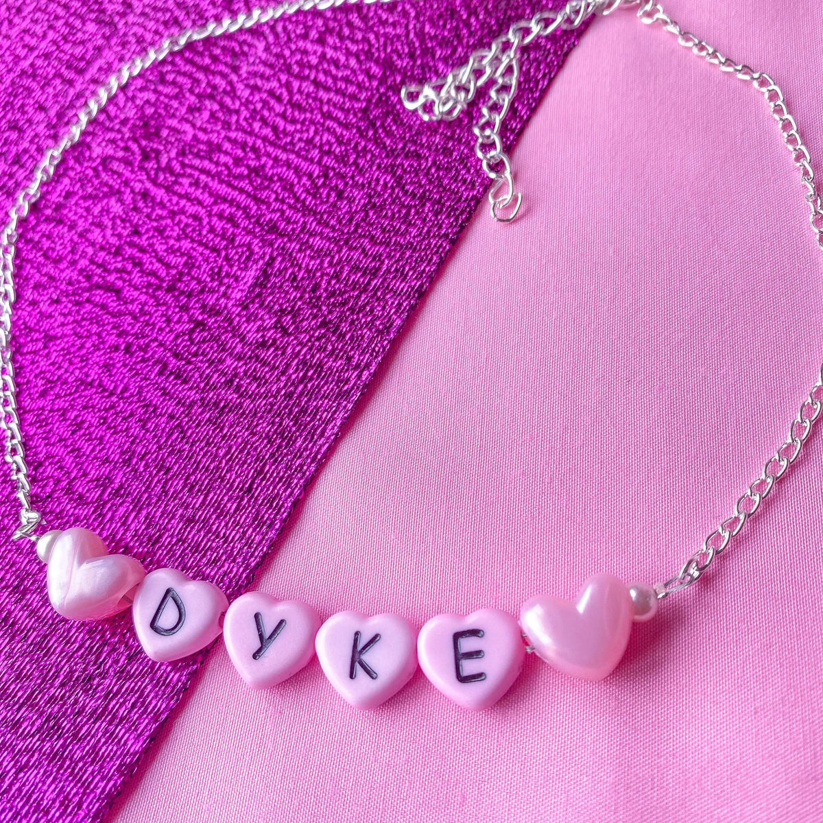 Pink Dyke love heart letter bead necklace Leftbians