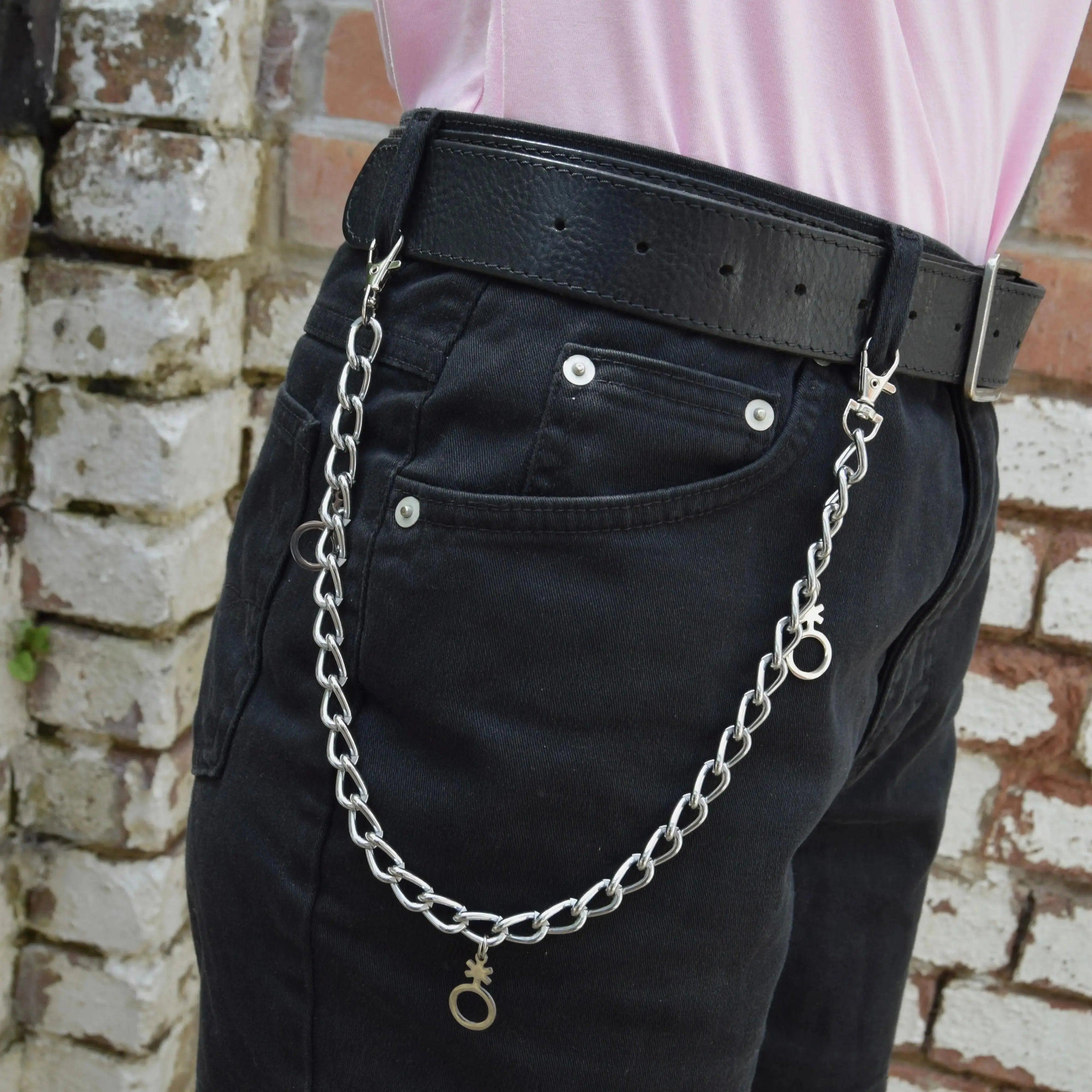 Jean chain with multiple Non binary symbol charms Leftbians