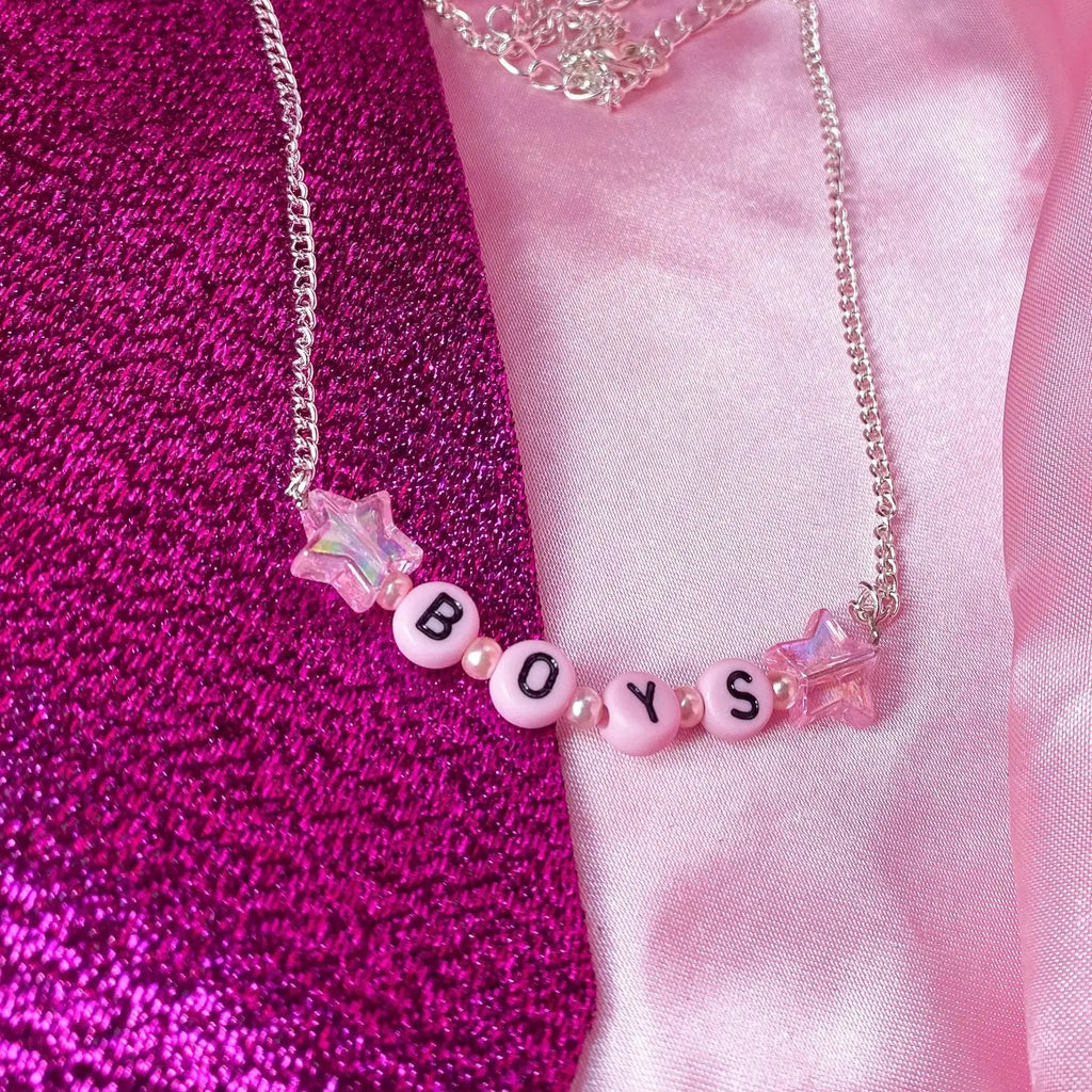 Pink BOYS letter bead necklace Leftbians
