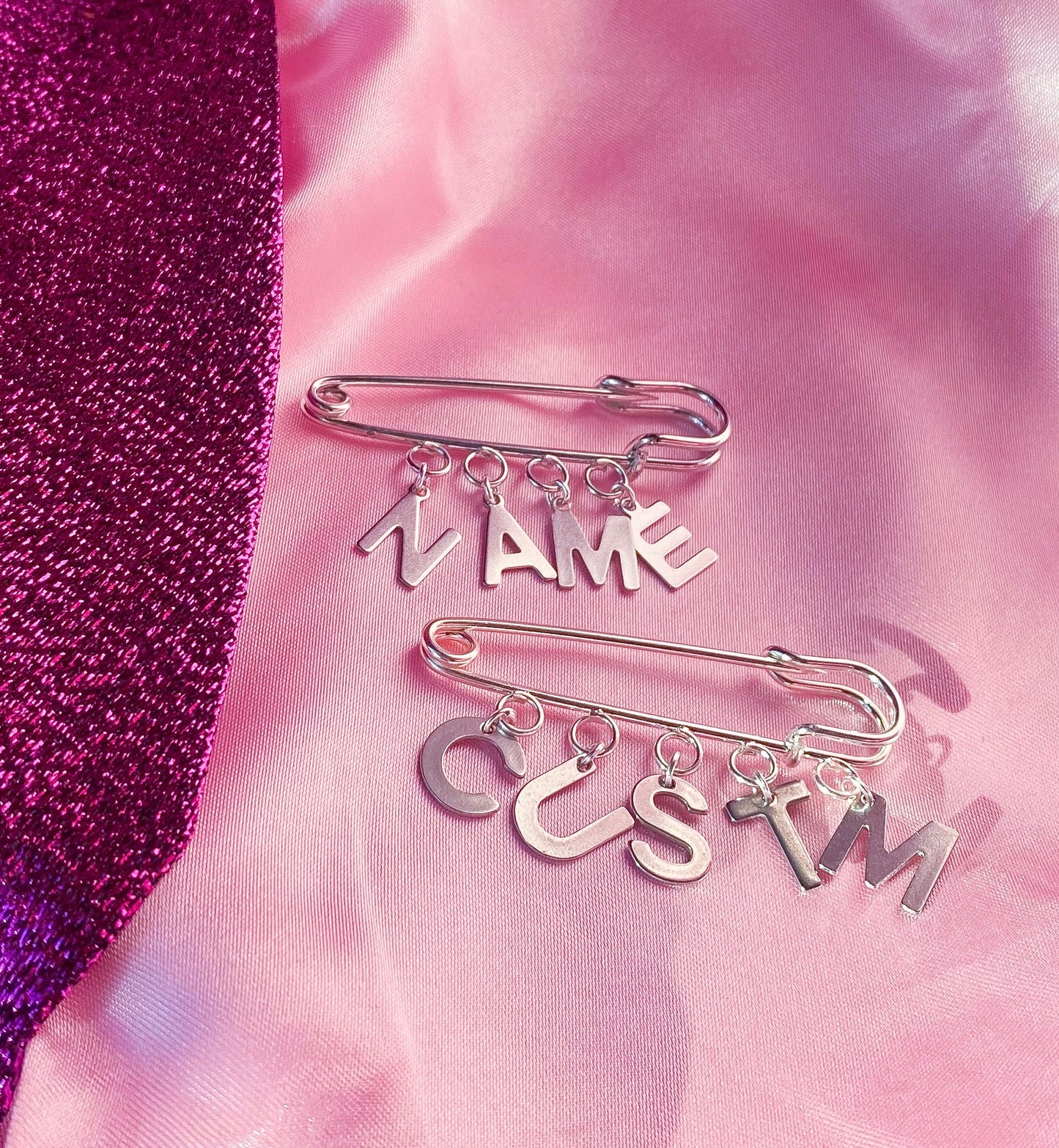 Name / word customisable letter charm word kilt pin brooch