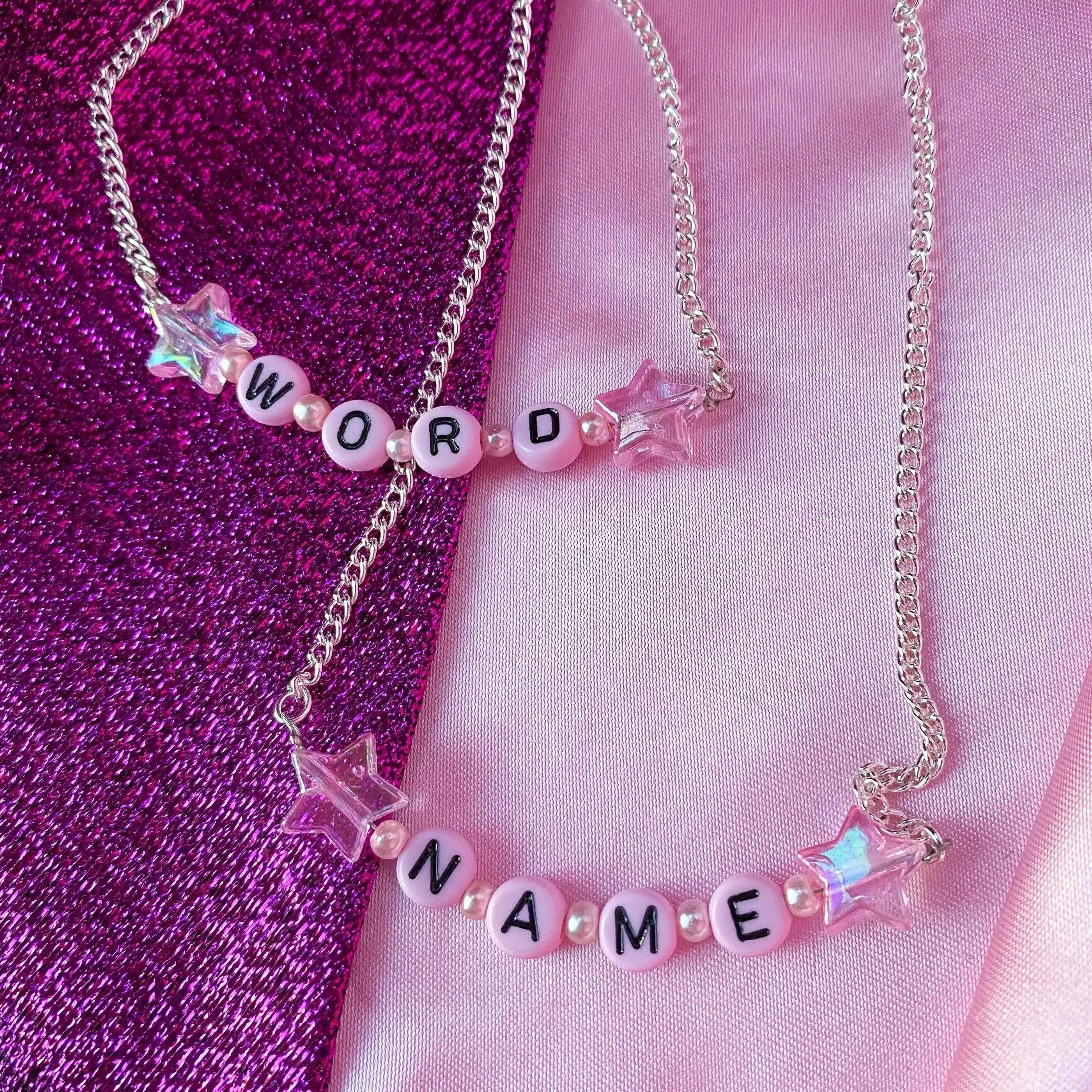 Pink letter bead customisable NAME or WORD necklace Leftbians