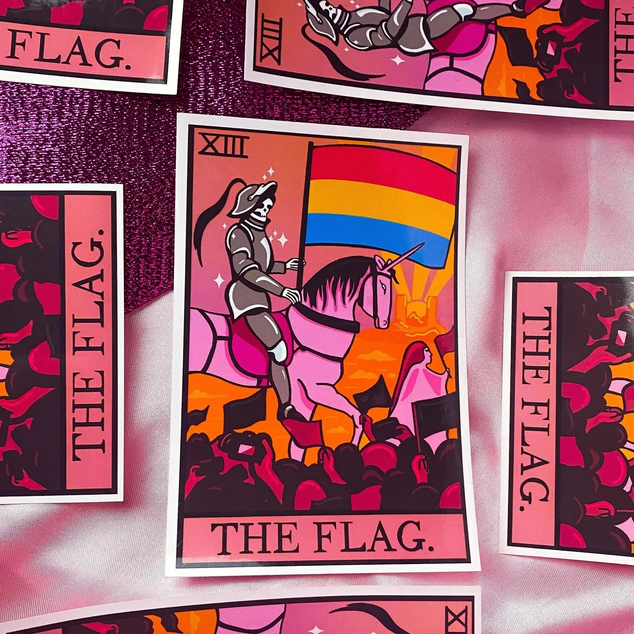 Pansexual pride flag tarot card sticker Leftbians