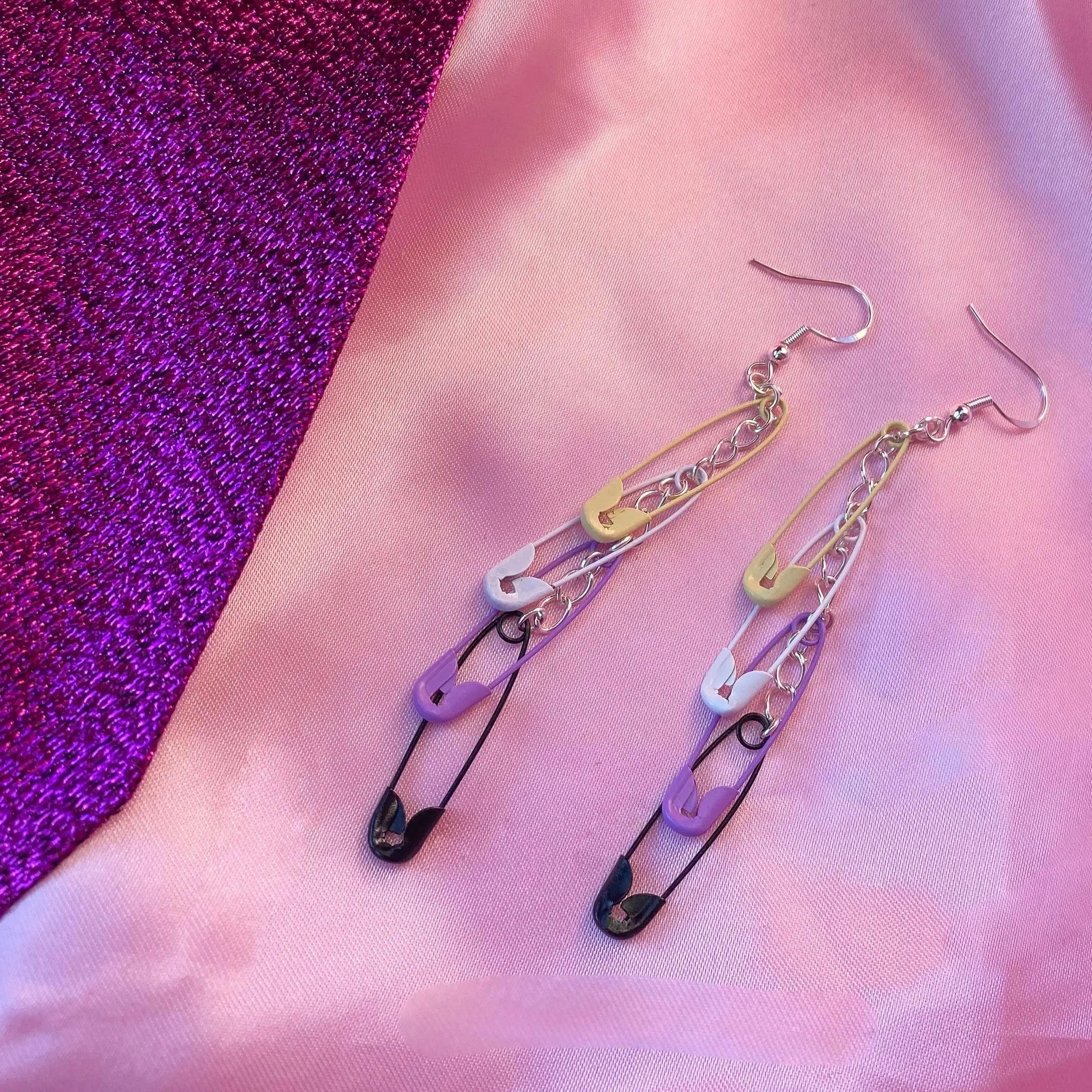 Non binary pride flag safety pin earrings Leftbians