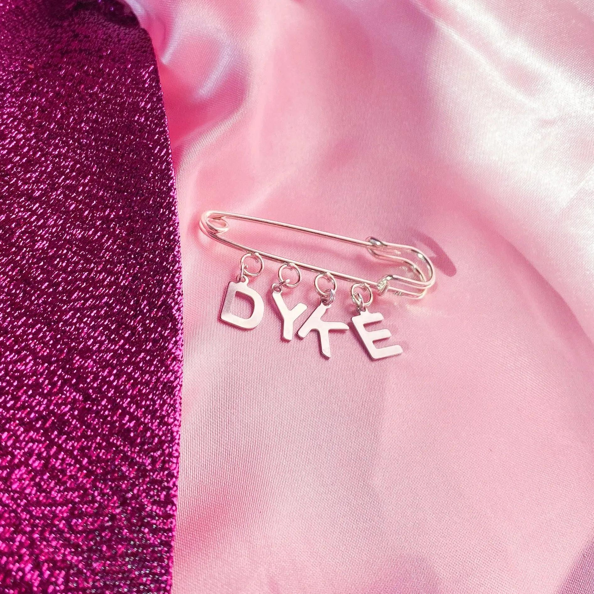 DYKE letter charm word kilt pin brooch Leftbians