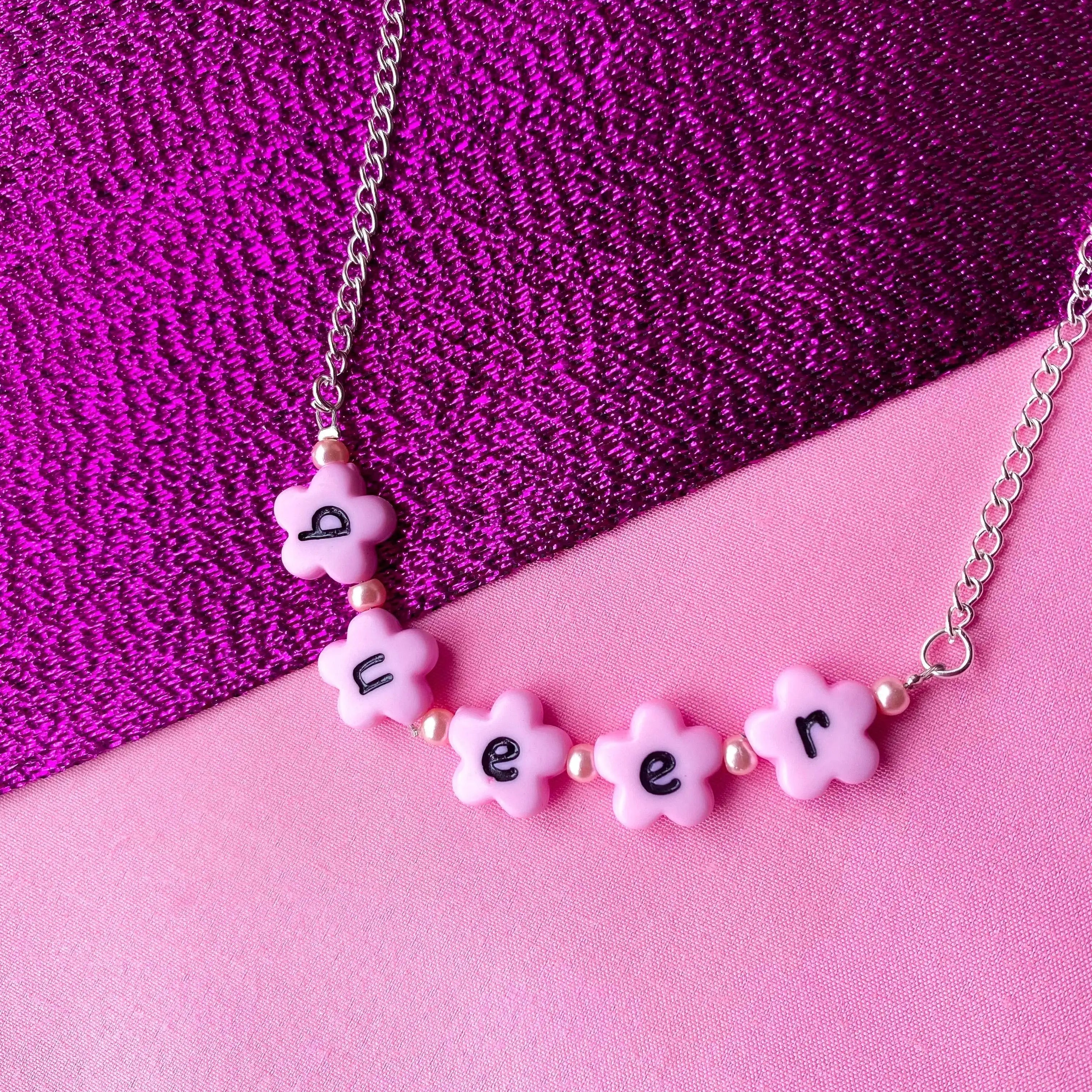 Pink Queer flower shape bead letter necklace Leftbians