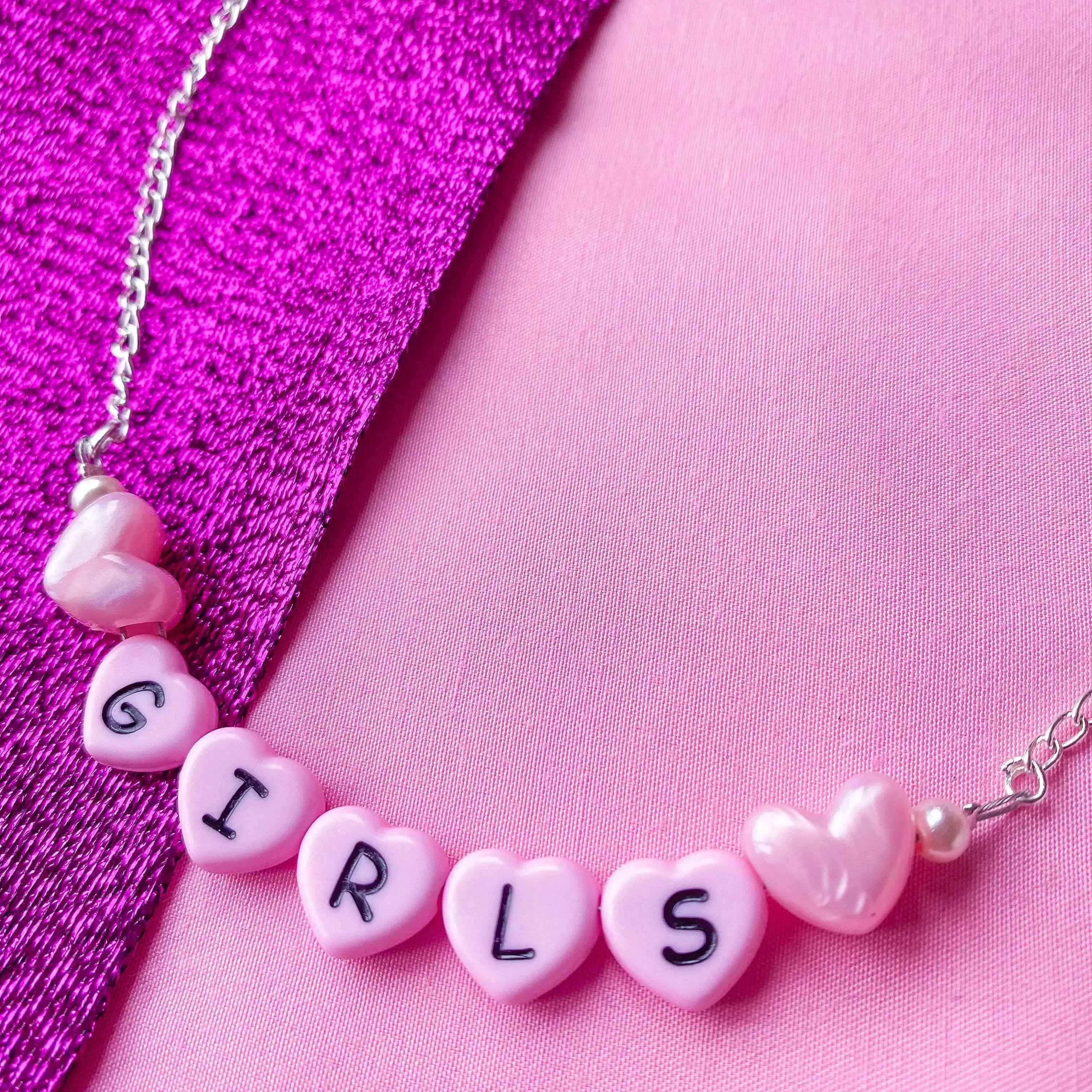 Pink Girls love heart letter bead necklace Leftbians