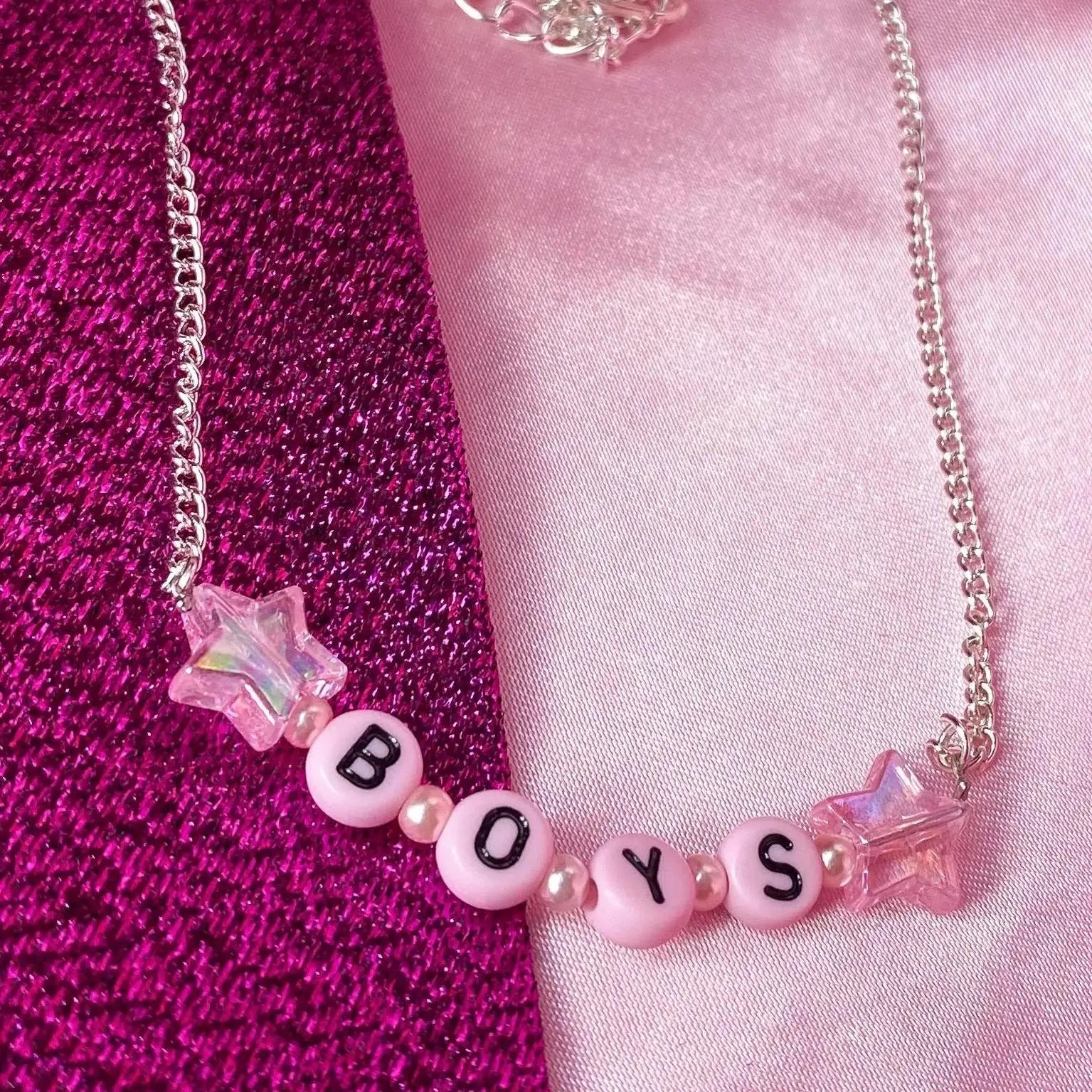 Pink BOYS letter bead necklace Leftbians