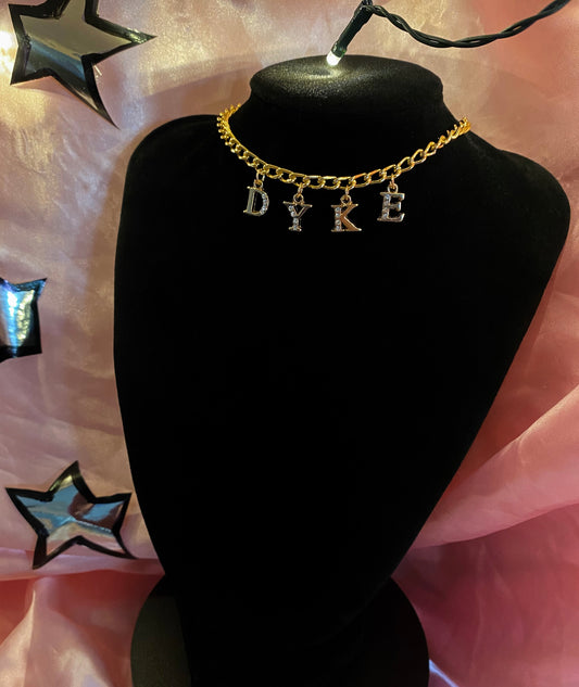 Diamanté DYKE gold colour letter charm necklace