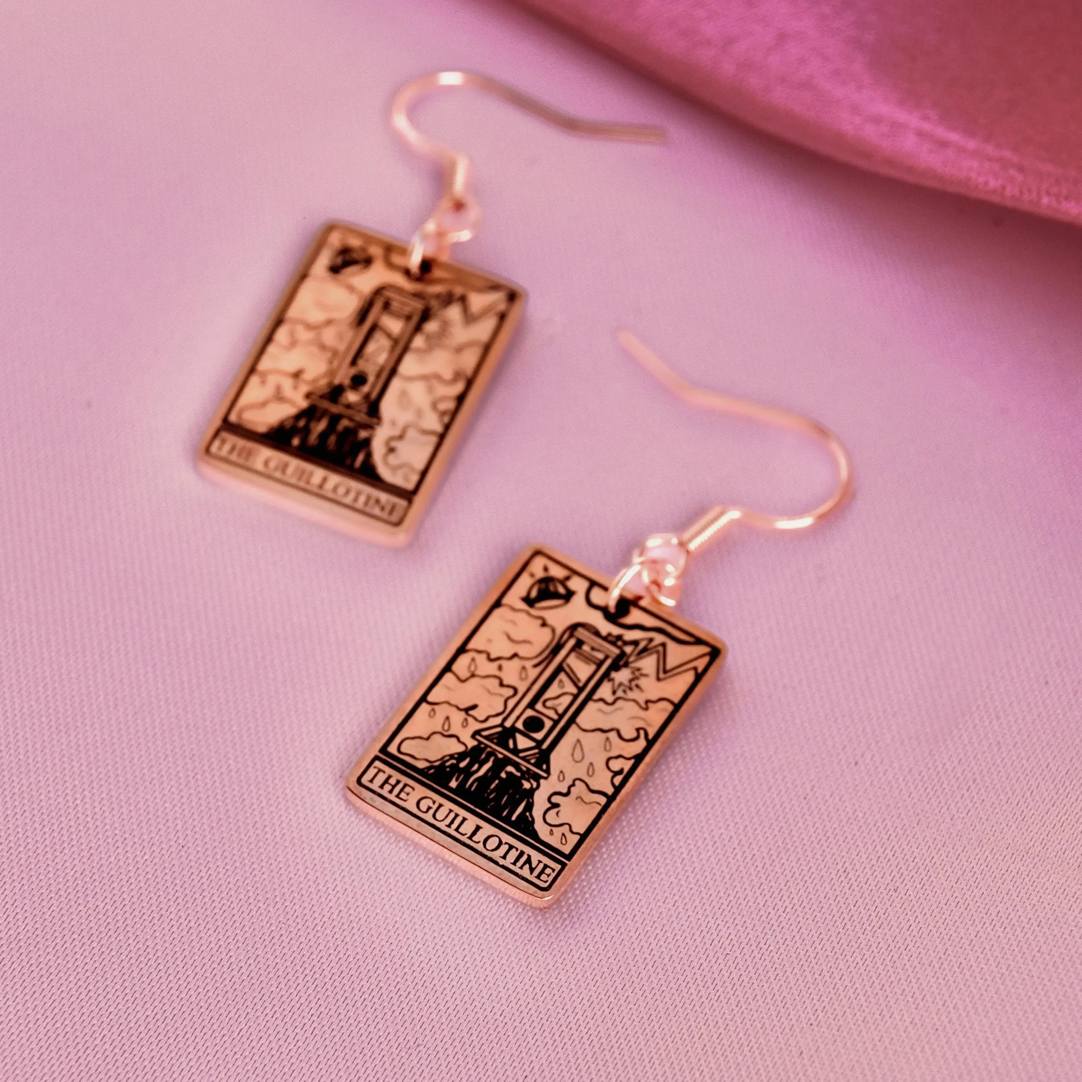 The Guillotine Tarot Card Rose Gold Earrings Leftbians