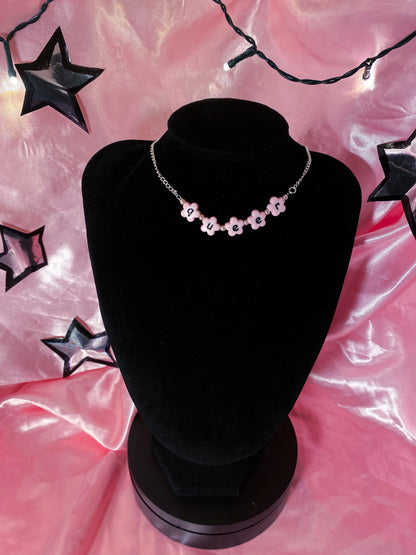 Pink Queer flower shape bead letter necklace