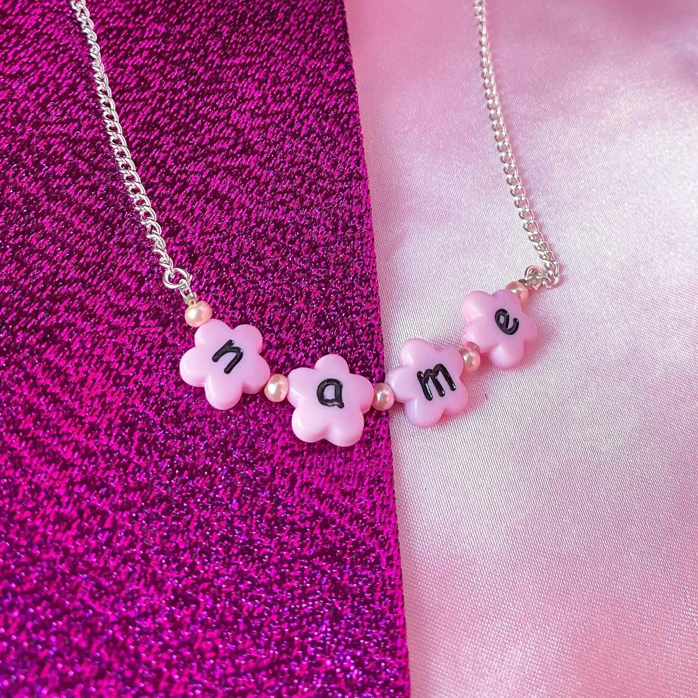 Pink flower letter bead customisable NAME or WORD necklace Leftbians