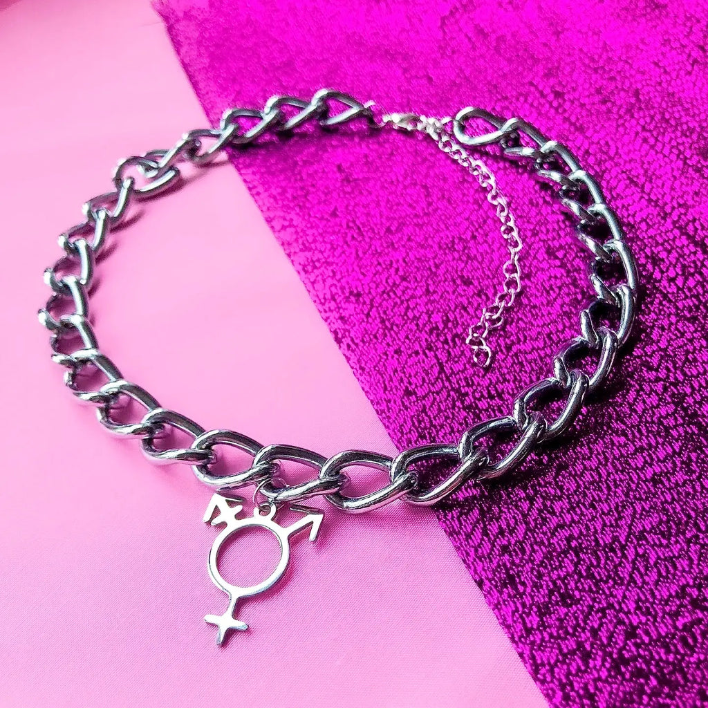 Transgender charm on chunky chain choker necklace Leftbians