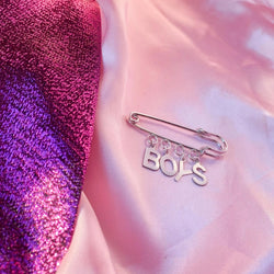BOYS letter charm word kilt pin brooch Leftbians