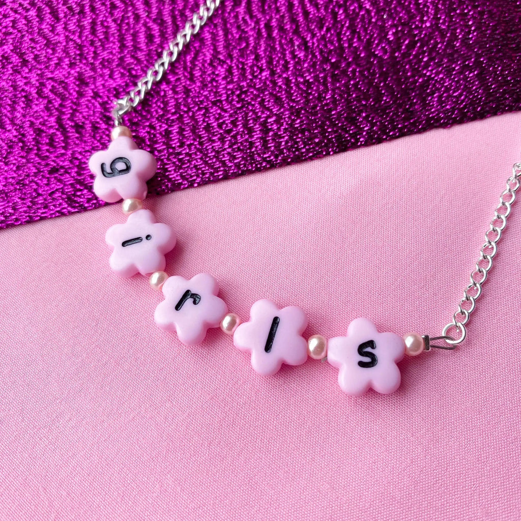 Pink Girls flower shape letter bead necklace Leftbians