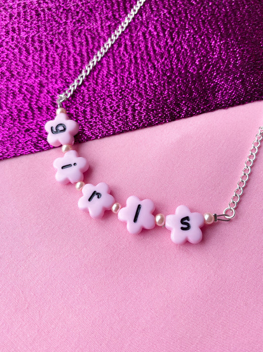 Pink Girls flower shape letter bead necklace