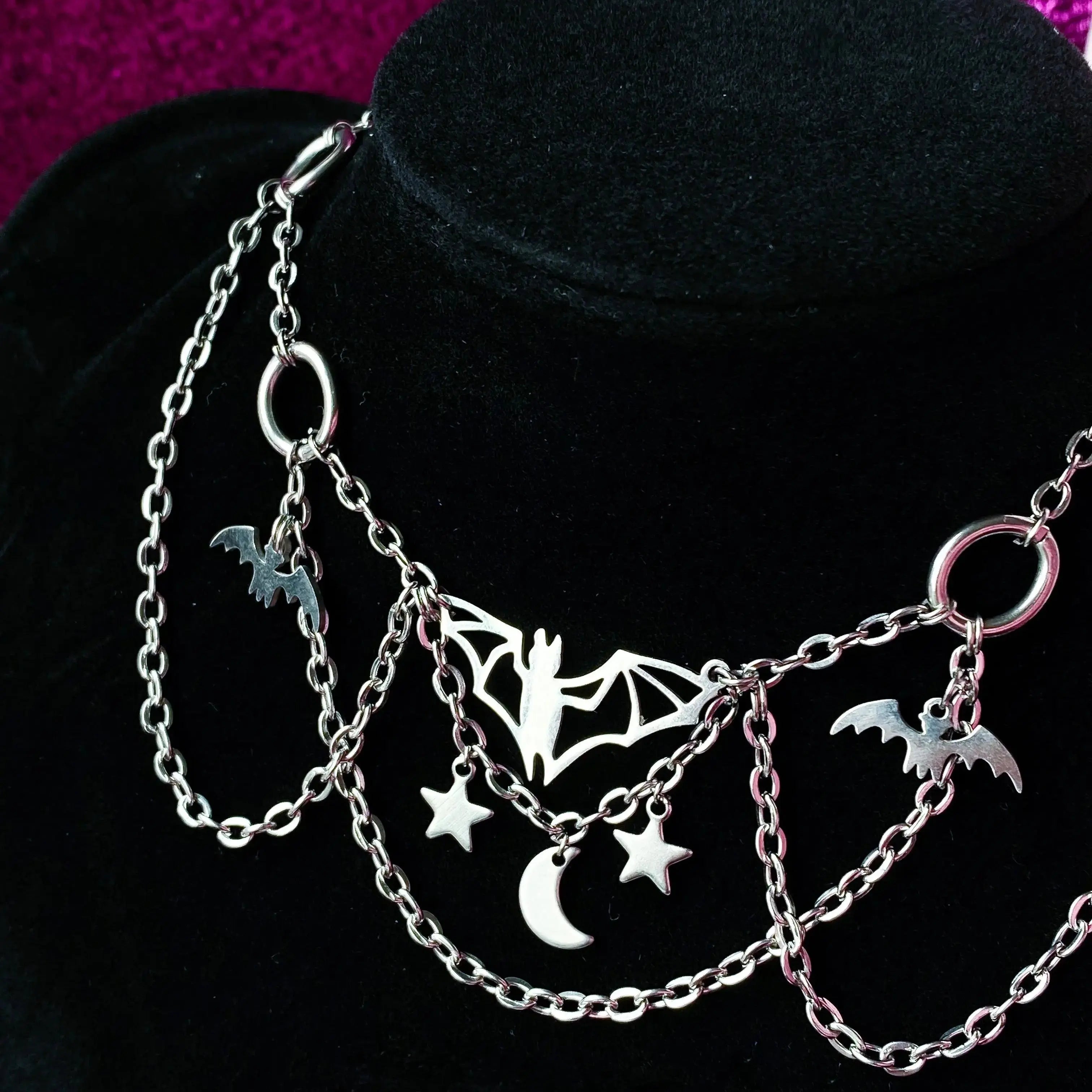 Flying bat necklace, stainless steel handmade halloween necklace Leftbians