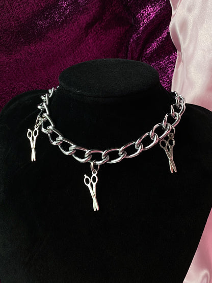 Scissor charm chunky chain choker necklace silver