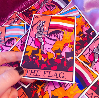 Lesbian flag tarot card sticker.