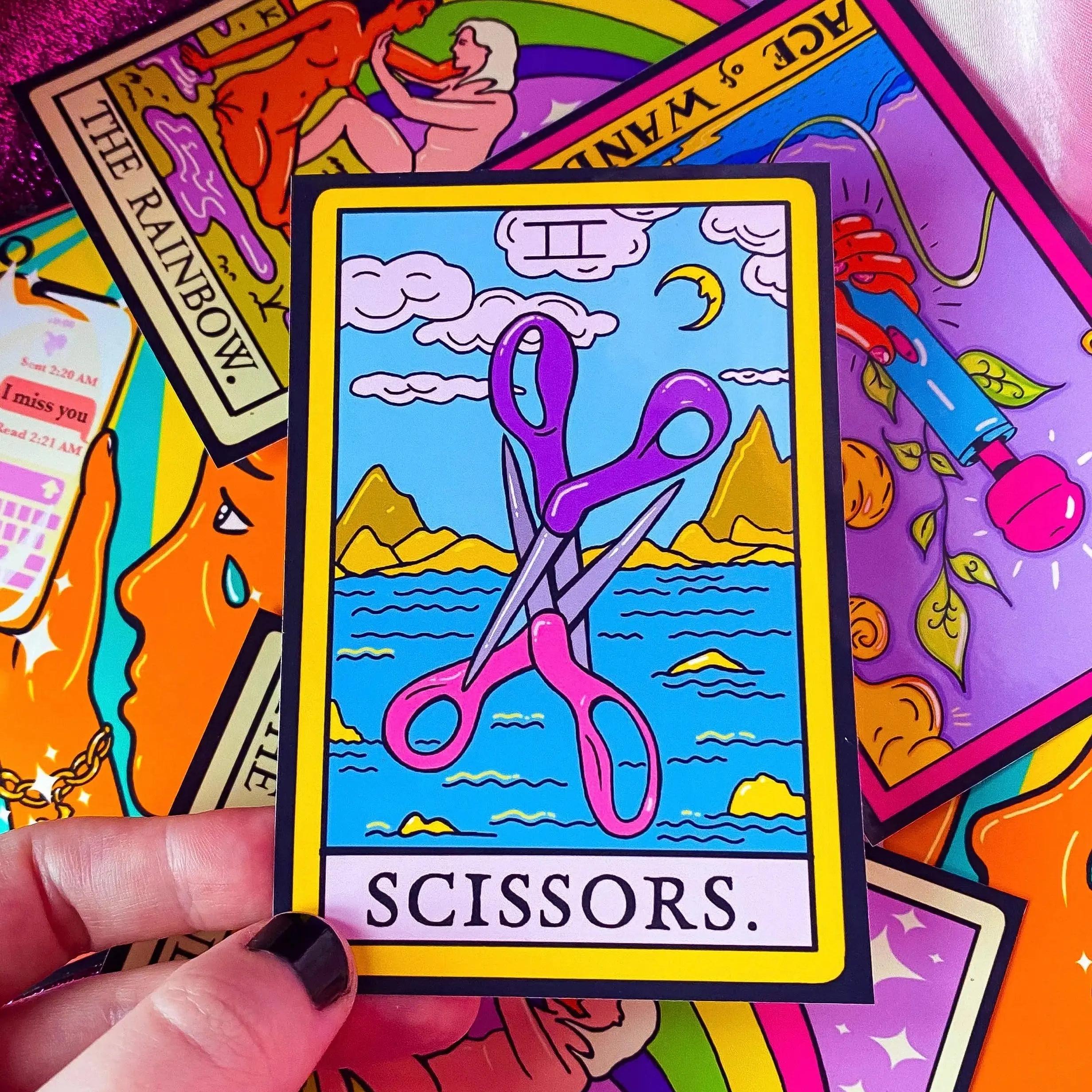 Scissors sticker, lesbian pride tarot card sticker Leftbians