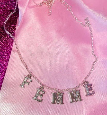 Femme Diamanté sparkly silver letter charm necklace