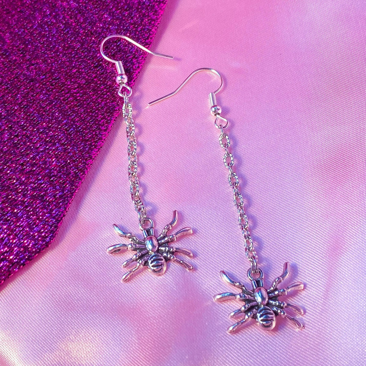 Spider dangle from spider web earrings, halloween earrings Leftbians