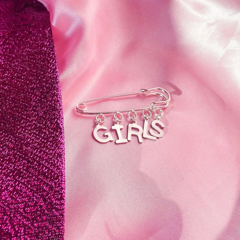 GIRLS letter charm word kilt pin brooch Leftbians