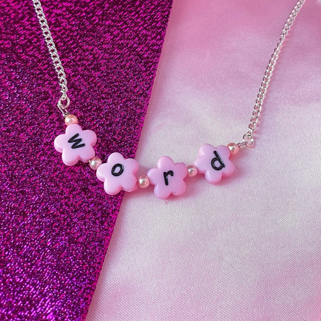 Pink flower letter bead customisable NAME or WORD necklace Leftbians