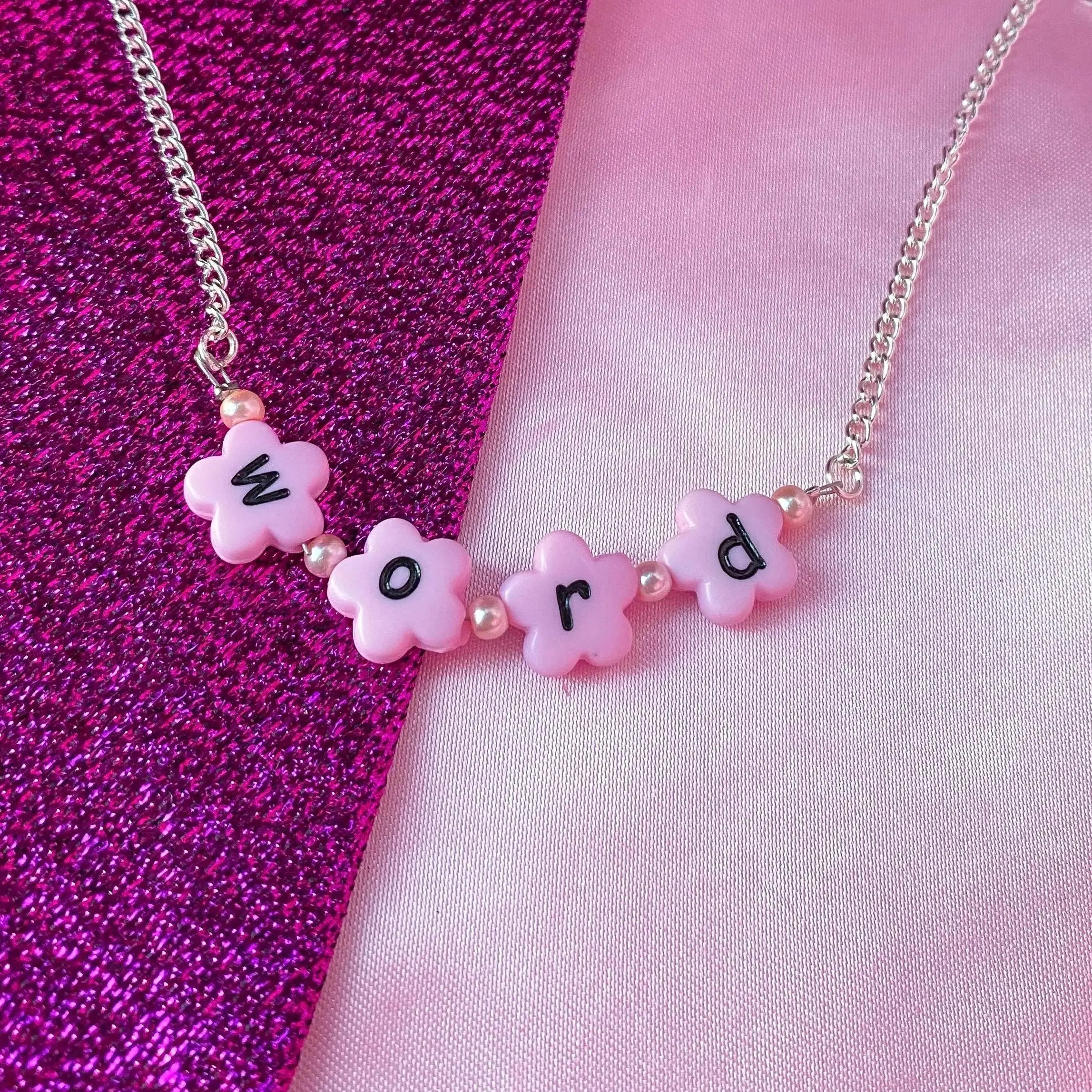 Pink flower letter bead customisable NAME or WORD necklace Leftbians